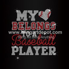 My Heart Belongs To A Baseball Player Rhinestone Heat Transfers